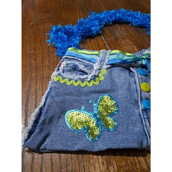 Vintage Handmade Booty Bag Upcycle Denim Jean Shorts Pants Handbag Purse Zana di - Picture 2 of 9